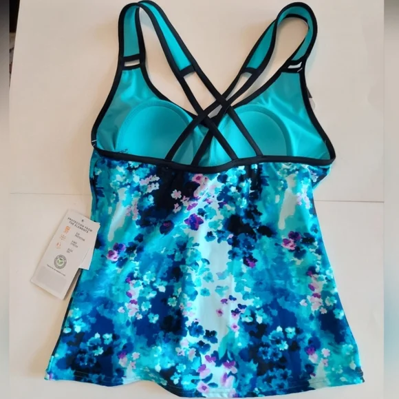 NEW ZeroXposur quick dry active floral tie-dye Helix tankini top with UPF 30 - Picture 2 of 10